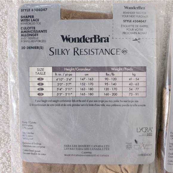 Wonderbra Silky Resistance Tights In Mink Vision W Shaper Lace Reinforced Toe x2 - Picture 3 of 5